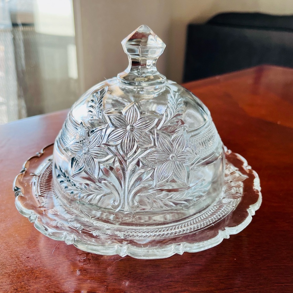 VTG 1900’s Indiana Glass “Narcissus Spray” pat. Domed Covered Butter Cheese Dish